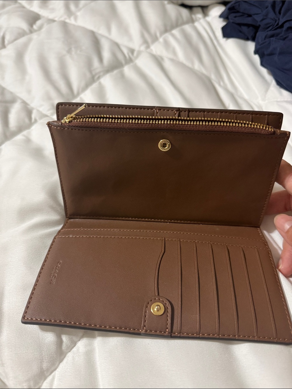 Coach Brown Signature Monogram Continental Wallet with Gold Logo - Picture 3 of 4